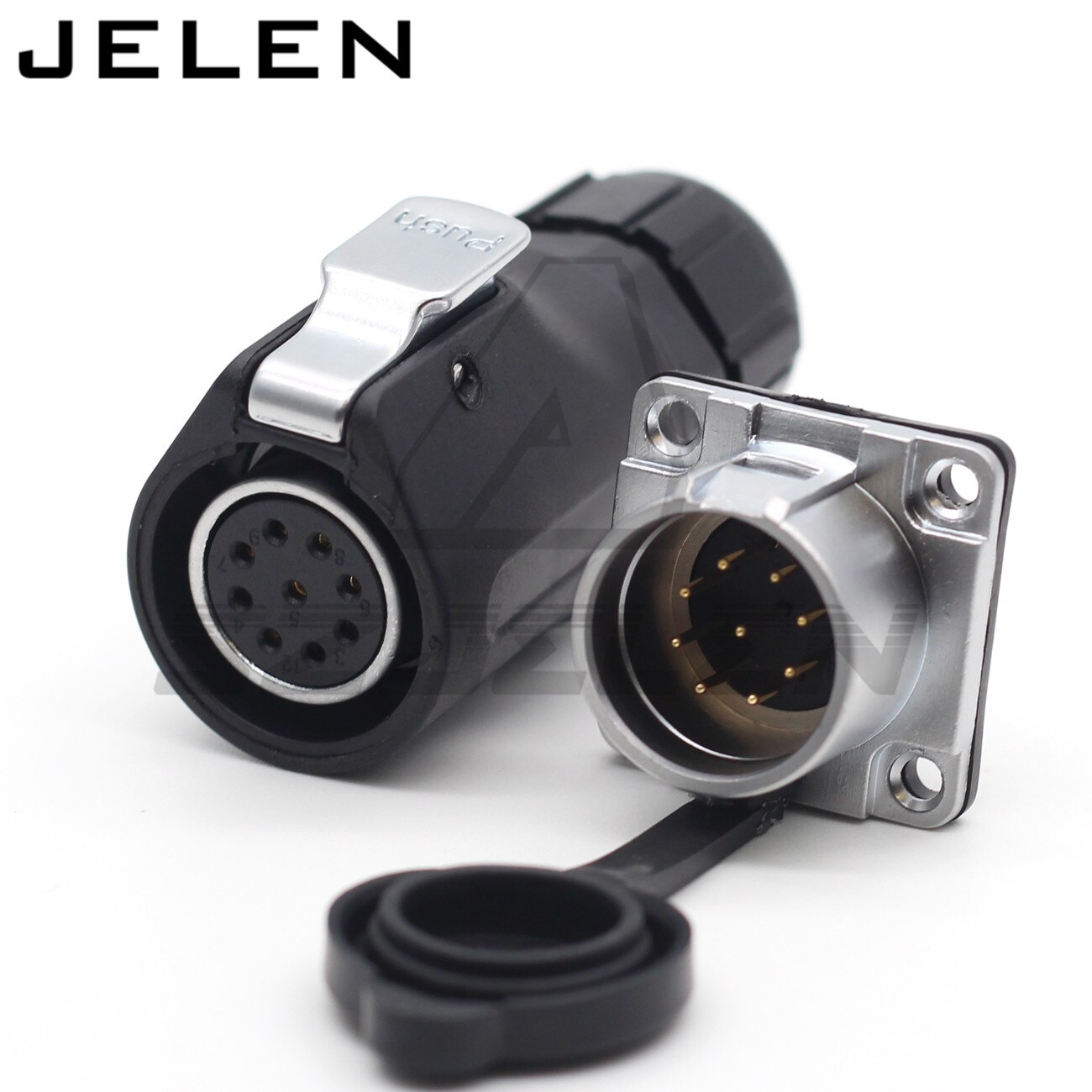 XHE20, IP67 2/3/4/5/6/7/8/9/10/12 pin Waterproof connector Square 4 holes panel mount connector power cable female plug socket: 9 pin