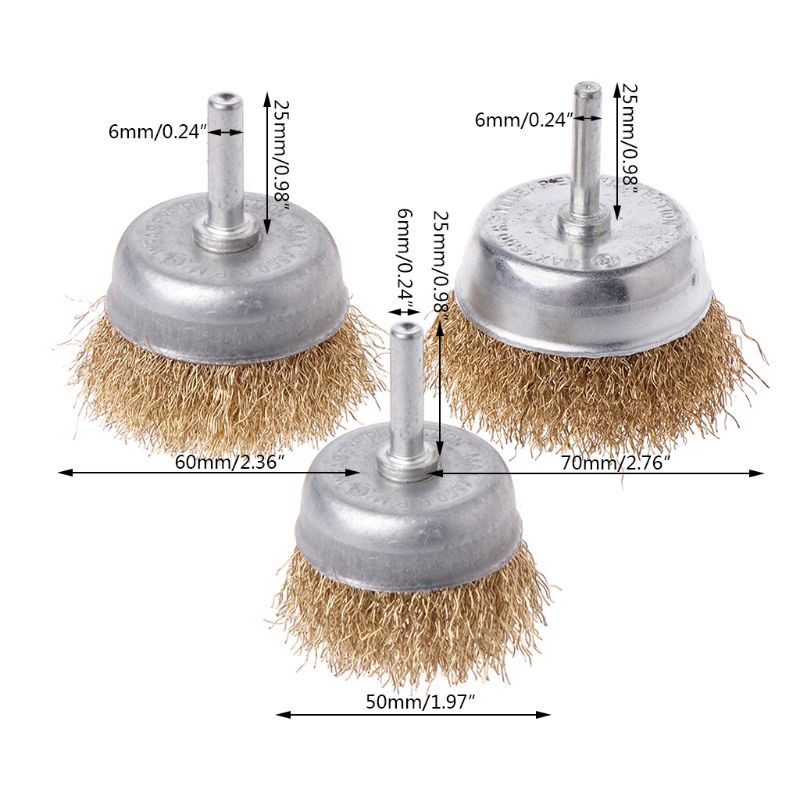 1 Pcs Bowl Wire Brush 6mm Shank Diameter Flat Steel Wire Wheel Electric Drill Grinding Mill Polish Wheel Derusting Tool Power To