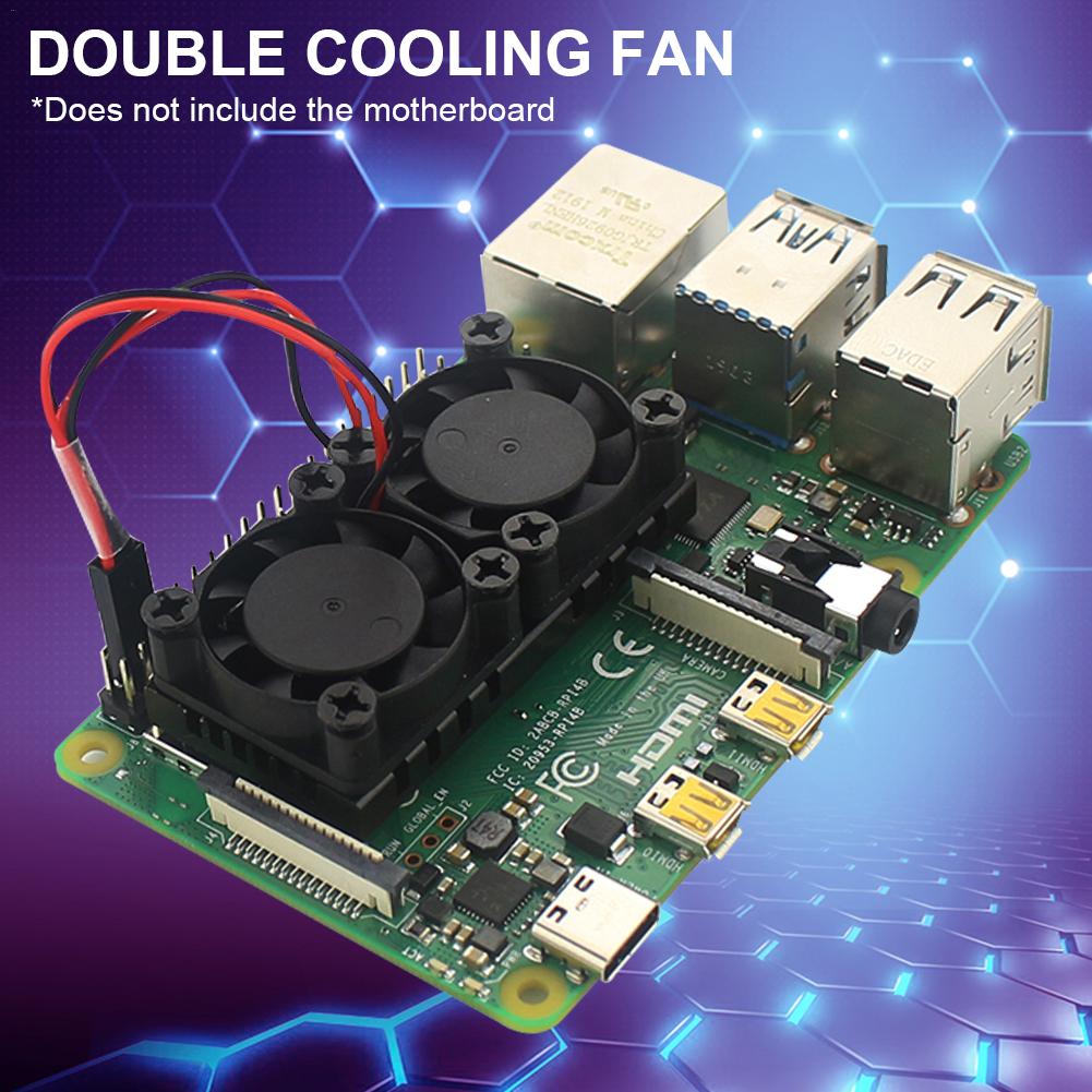 5V Dual Cooling Fan For Raspberry Pi 3 B+ 4 Generation Radiator With Thermal Adhesive With 2 Heat Sinks