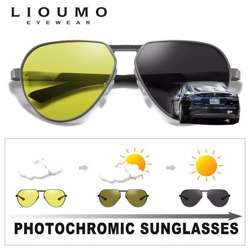 LIOUMO-gafas de sol fotocromáticas de aluminio y magnesio para hombre y mujer, lentes de sol polarizadas con visión nocturna, UV400, zonnebril