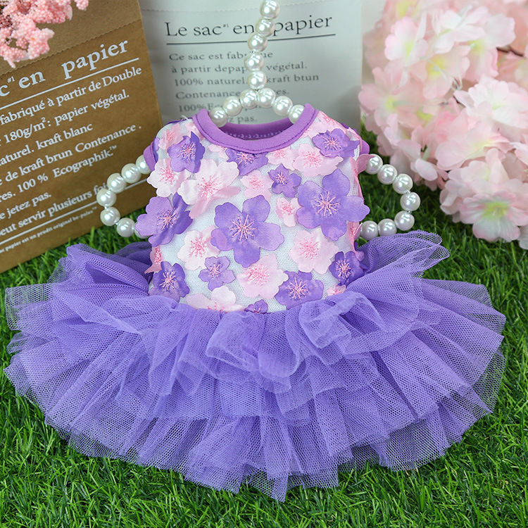 Spring Summer Princess Dress Pet Cat Clothes Small Dog Skirt Sweet Tulle Skirt Chihuahua Yorkshire Lovely Pomeranian: Purple / XS