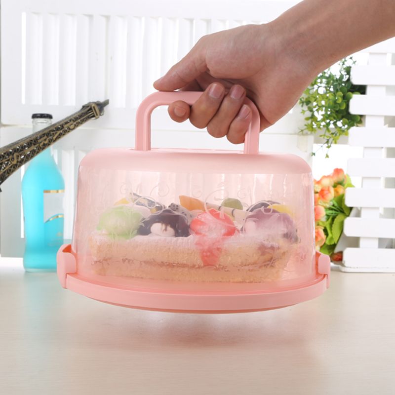 Caja redonda de plástico con asa para pastel, recipiente de almacenamiento para de cumpleaños y bodas, soporte para repostería, 1 unidad