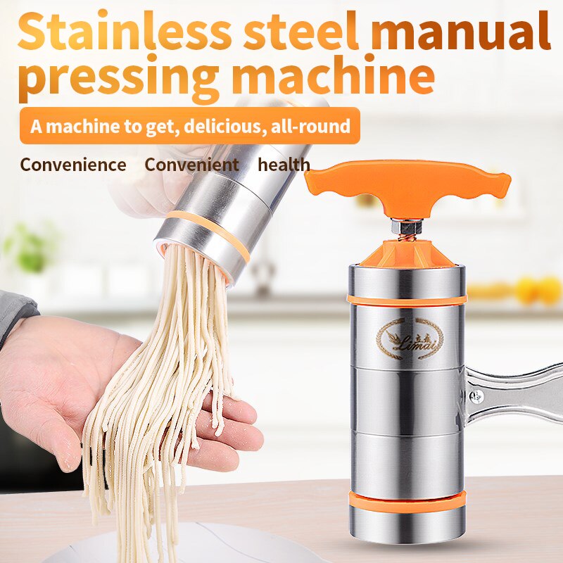 Manual small pasta machine stainless steel pasta press with small noodle strips, machine made of 5 moulds