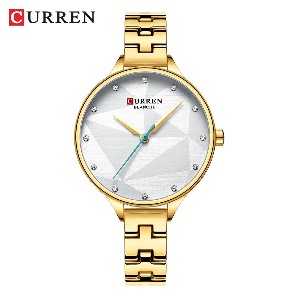 Curren top casual quartz dameshorloge polshorloge roestvrij staal dameshorloge dameshorloge met armband: Zilver goud