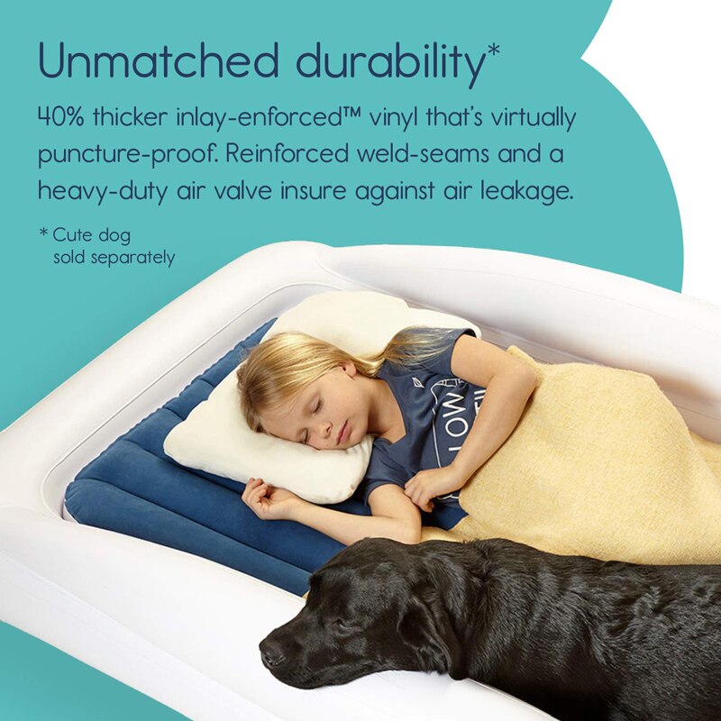Inflatable Toddler Travel Bed with Safety Bumper for Camping Home Portable Blow Up Mattress for Kids with Built in Security Rail