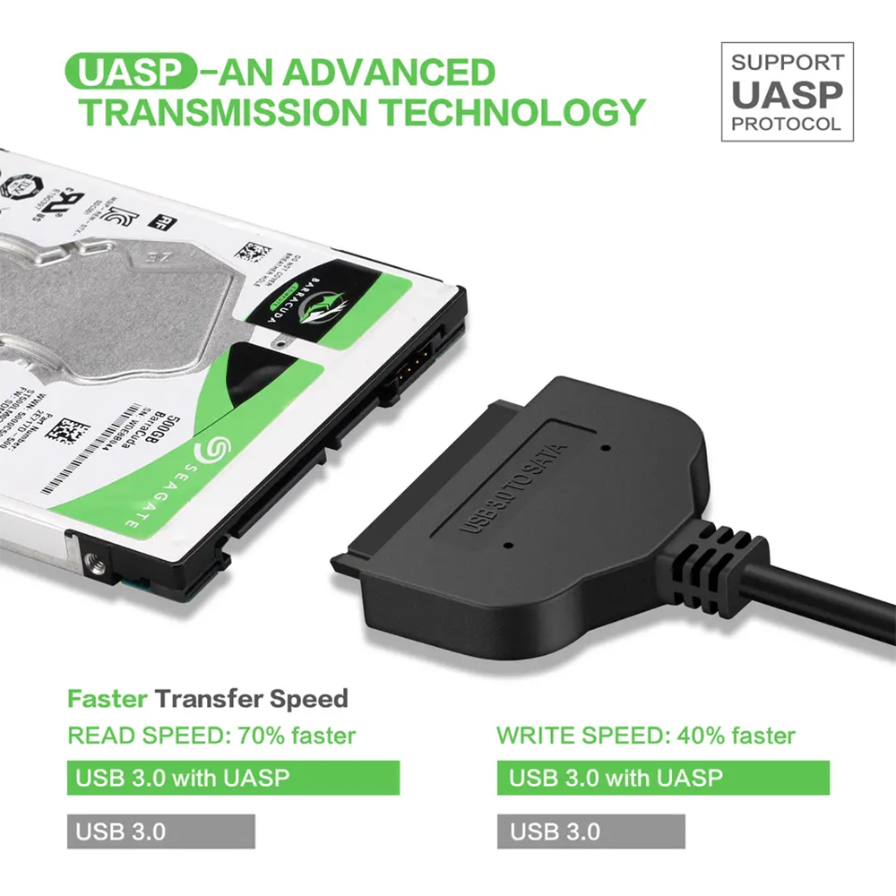 SATA to USB 3.0/2.0 Adapter Cable - 22 Pin 2.5 Inch External HDD SSD Converter
