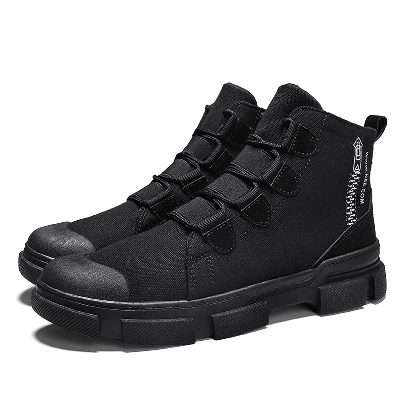 Martin boots höst- och vintertrend herrstövel i koreansk stil arbetsskor england högtopp casual canvasstövel: Svart / 7.5