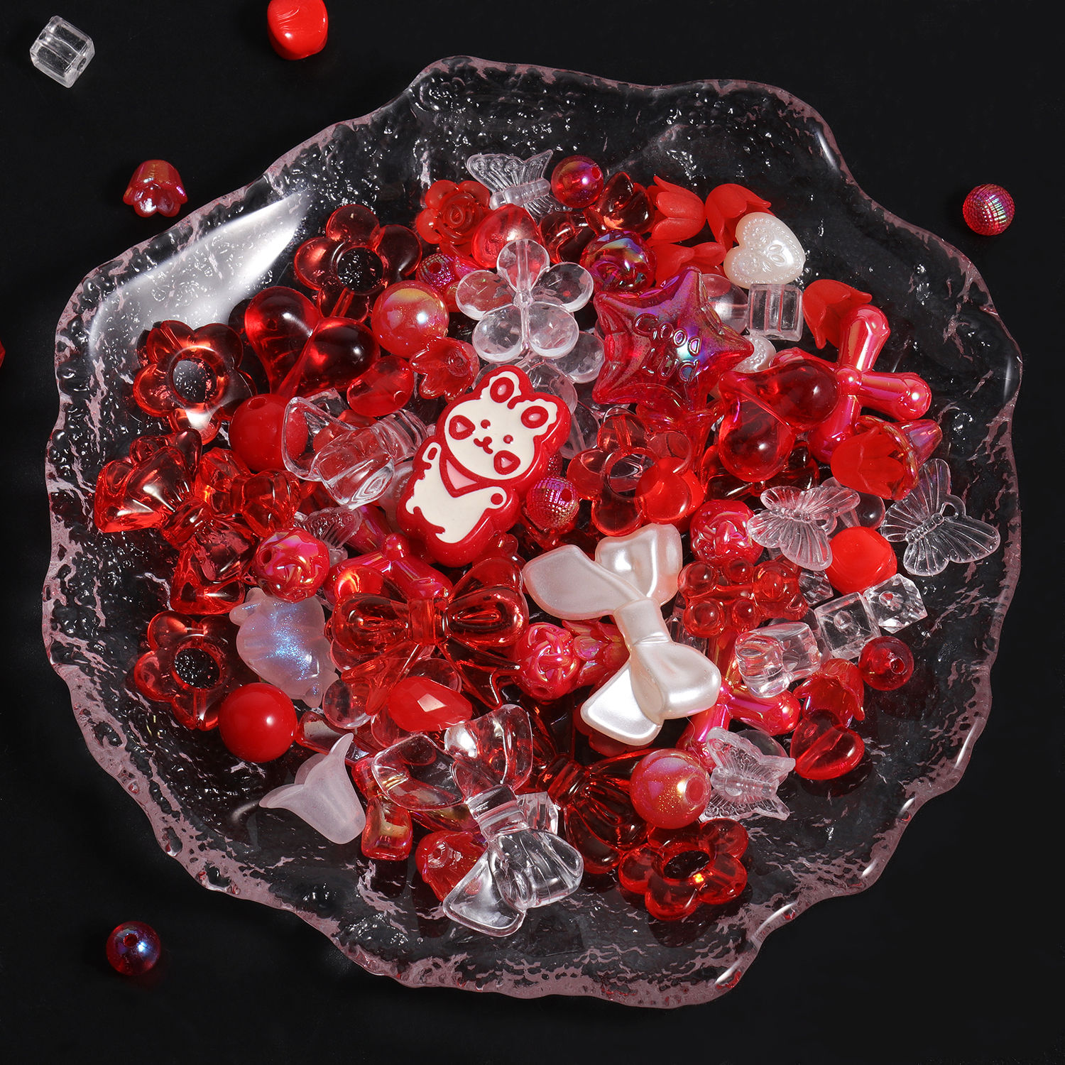 50g Color rosa mezcla aleatoria cuentas acrílicas arco corazón flor cuentas para cadena de teléfono DIY pulsera hecha a mano accesorios para hacer joyas: Rojo