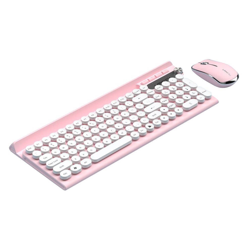 2.4G Keyboard Mouse Combo Quiet Operation Auto Sleep Mode Multifunctional Buttons Retro Round Key Caps Phone Holder: pink