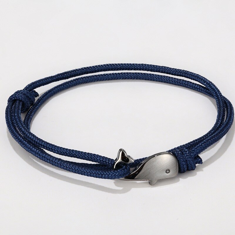 Boho Hand Braided Paracord Bracelet Charms Cute Marine life Whale Braclet For Men Women Multilayer Armband Jewelry Bileklik: Navy