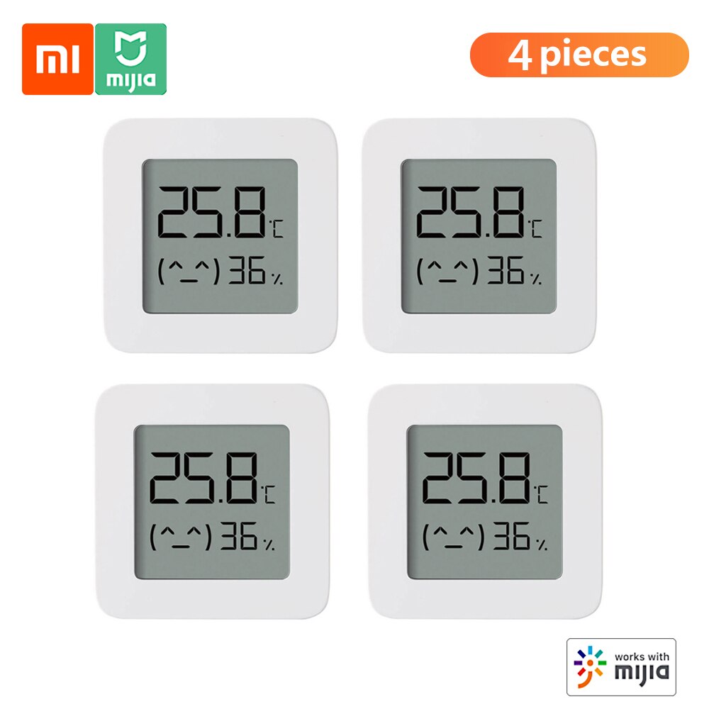 4 stk mi xiaomi bt termometer 2 trådløst håndteret smart elektrisk digitalt hygrometer fugtsensor arbejde med mijia app batteri: 4 stk