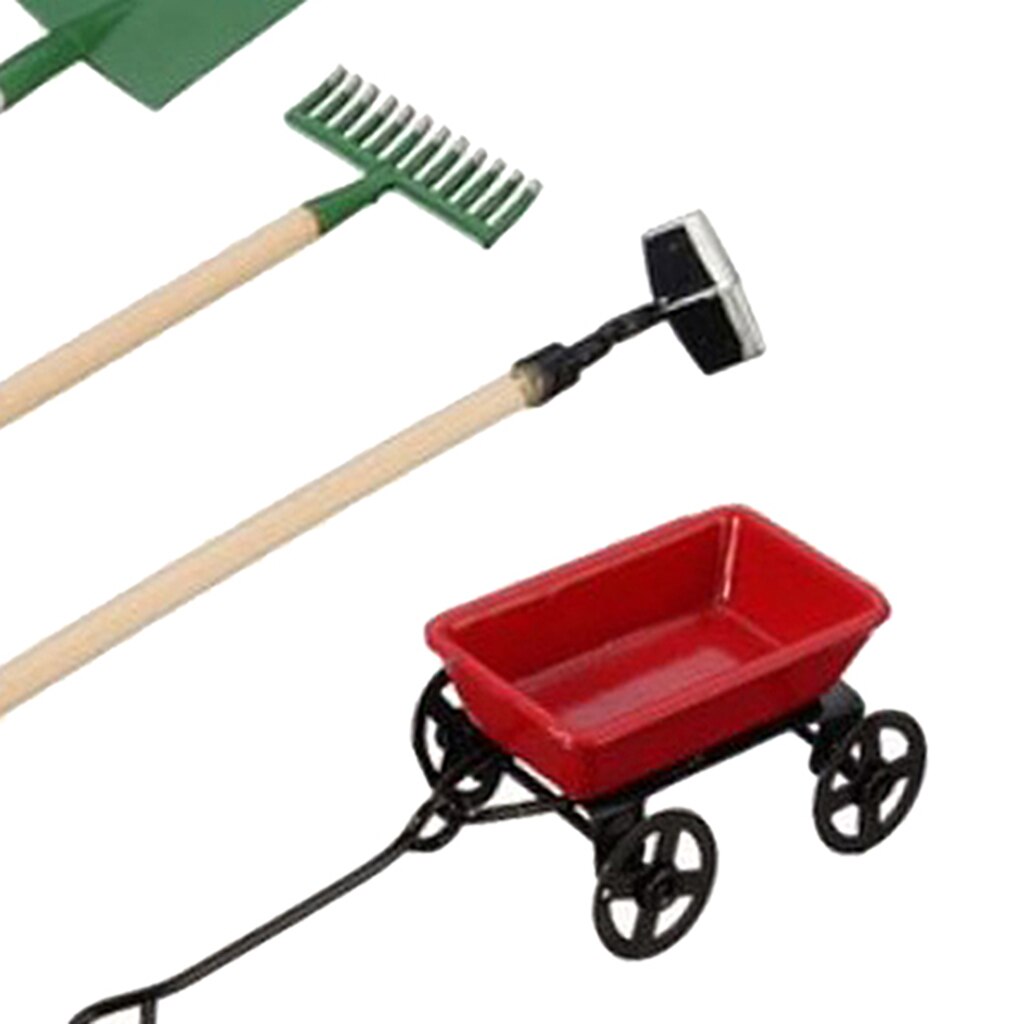 1/12 gieters + karretje + schep hark set poppenhuis tuin model