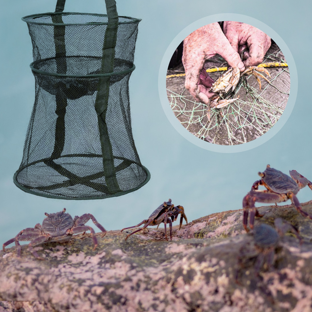 Portable Fishing Landing Net Pot Trap Fish Shrimp Mesh Cage Crab Crayfish Lobster Catcher Collapsible Fish Trap Fishing Supplies