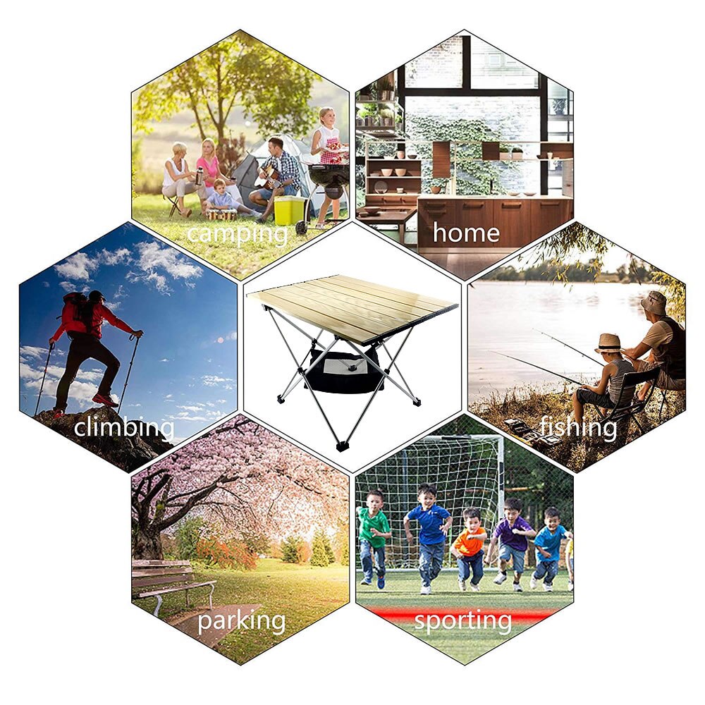 Folding Table Portable Picnic Camping Table with Carry Bag Aluminum Wood Grain Table for Outdoor & Indoor