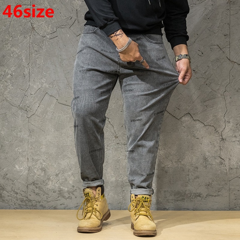Store størrelser jeans mænd plus størrelse løse mandlige stretch slanke fødder mænds høj talje overdimensioneret grå
