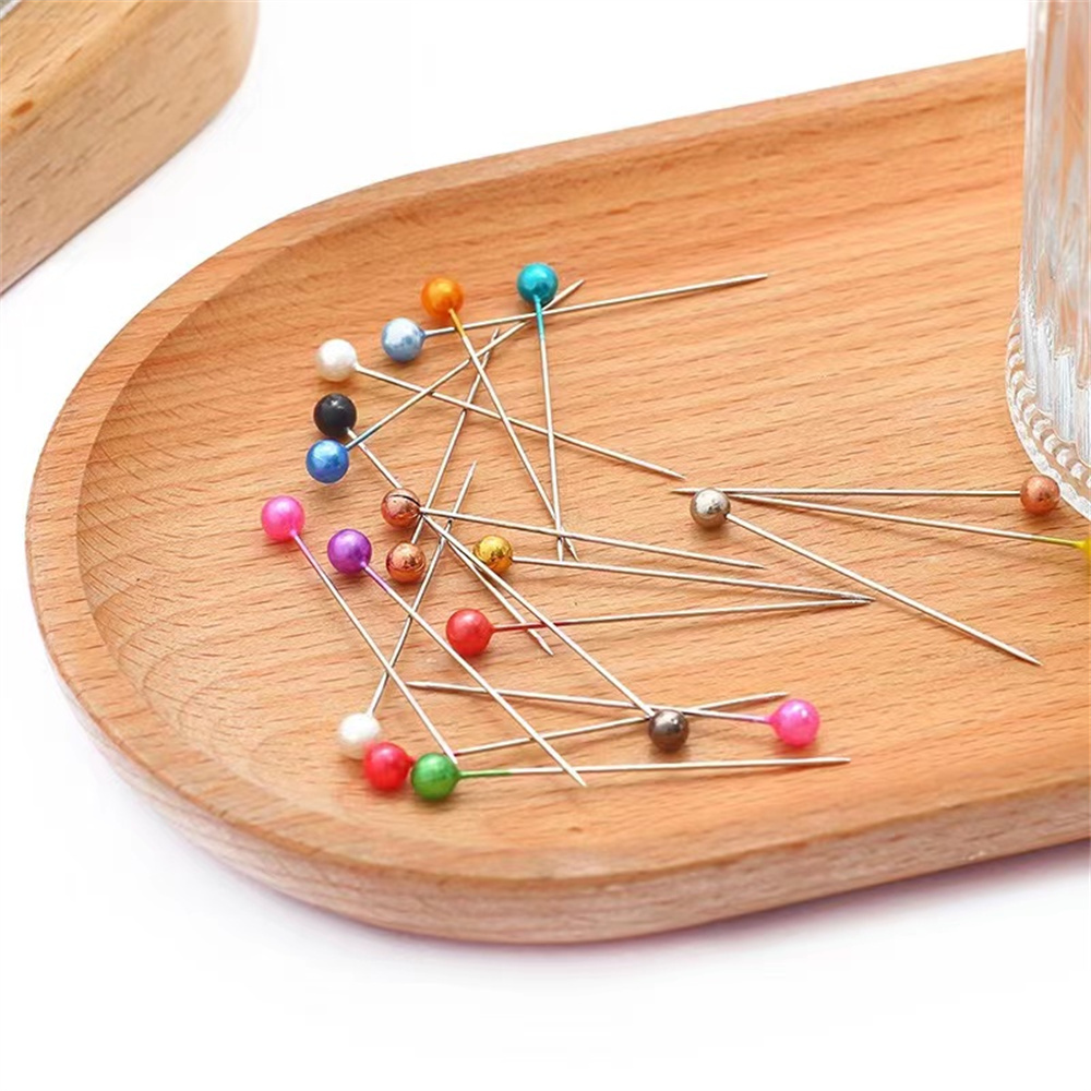 100Pcs/Box Colorful Round Pearl Head Needles Stitch Straight Push Sewing Pins For Dressmaking DIY Sewing Tools Positioning 38cm