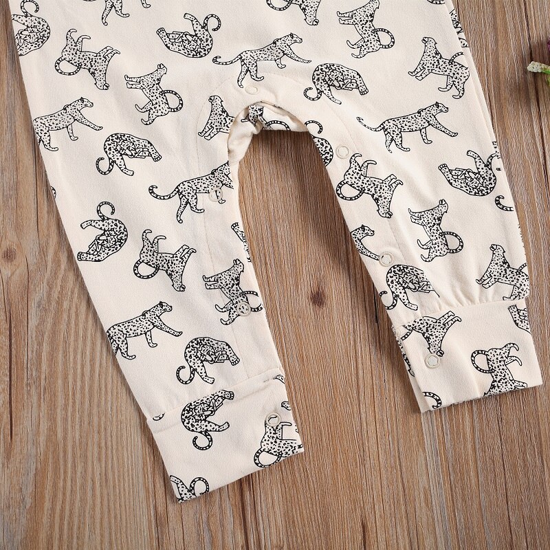 Criança do bebê meninos meninas gola redonda macacão terno bebê manga longa uma peça playsuits leopardo impressão macacões