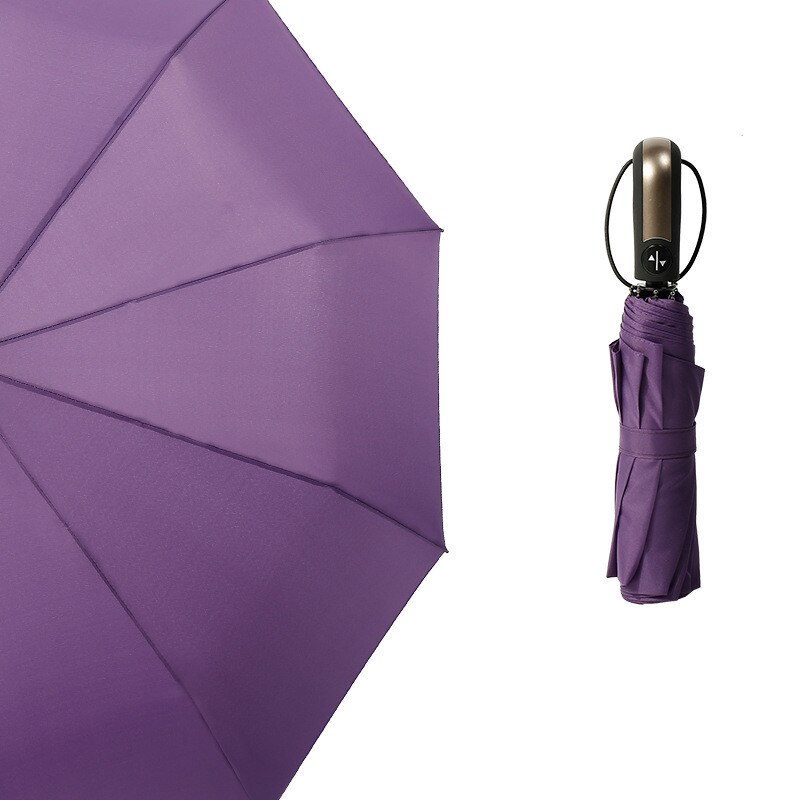 Fully-Automatic Wind Resistant Umbrella Rain Women For Men 3Folding Parasol Compact Large Travel Business Car 10K Umbrell: purple