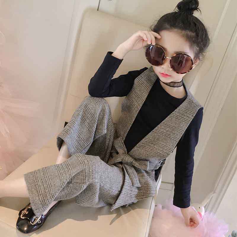 Traje de primavera para niñas, chaleco a cuadros, camiseta de manga larga, pantalones, conjuntos de 3 piezas, ropa escolar para adolescentes, chaqueta: Castaño / 4