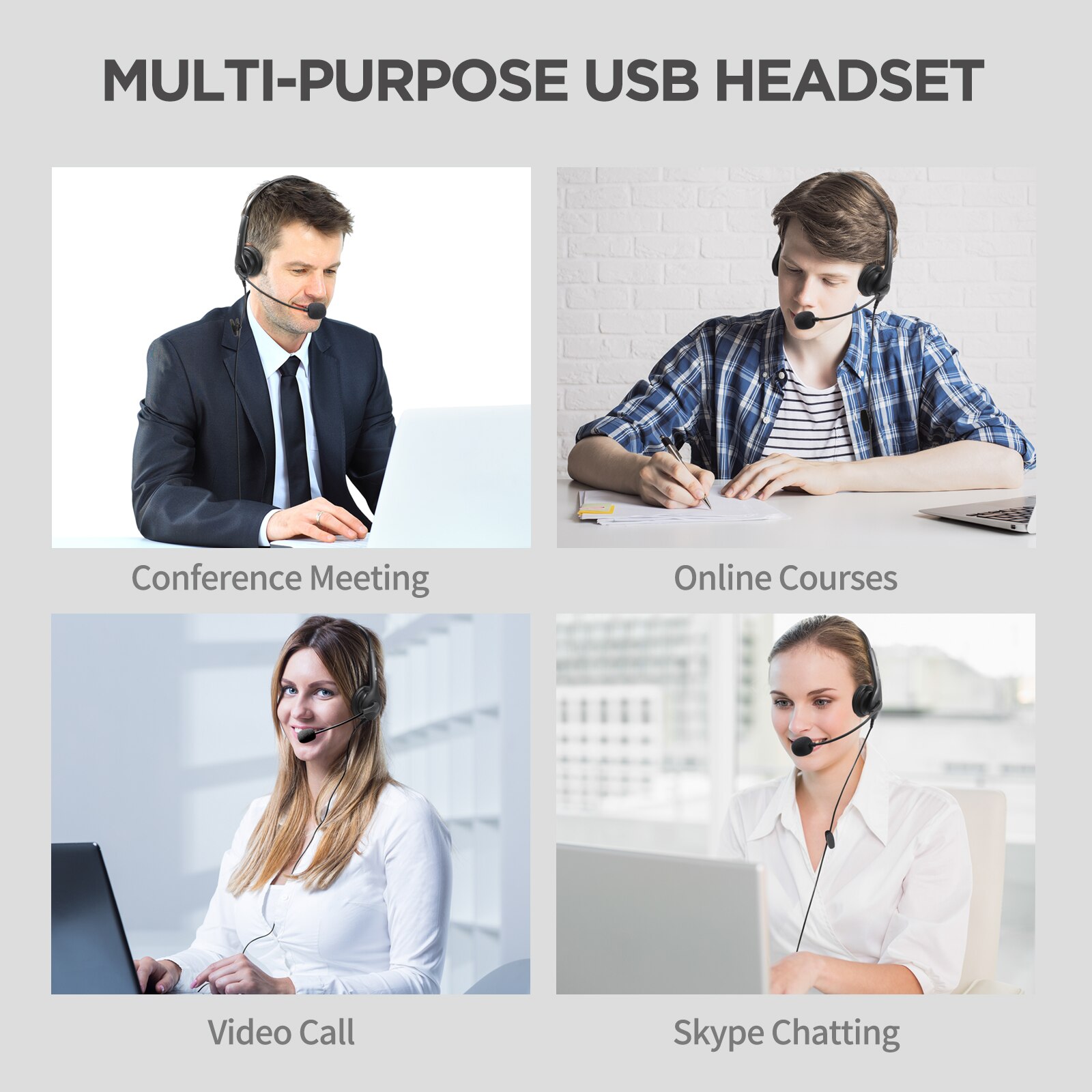 AUSDOM-auriculares BS01 para teléfono, con Cable USB y micrófono giratorio de 300 grados, para negocios