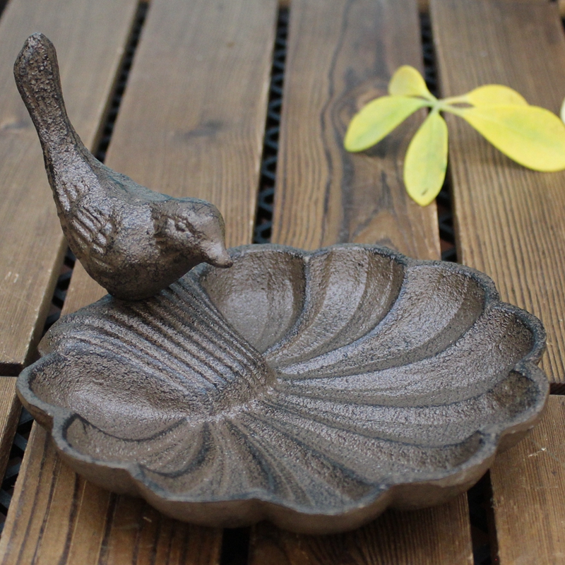 Portavelas con forma de concha de pájaro, artesanía de hierro fundido de estilo europeo con personalidad creativa, cuenco de comida de pájaro, adornos de decoración del hogar