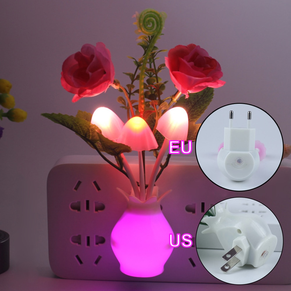 LED Kleurrijke Bloem Nachtverlichting Licht sensor Lichtgevende Lamp EU Plug Sensor Licht voor thuis slaapkamer muur decoratie