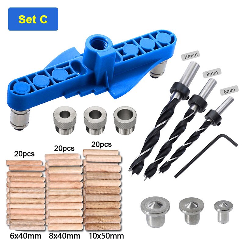 Self Center Dowel Jig,3 in 1 Hole Locator Puncher Kit met Boor en Moersleutel, Verstelbare Houtbewerking Boor Gids voor Timmerwerk Projecten (6MM,8MM,10MM