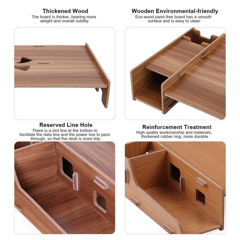DIY Office Storage Wooden Rack Desktop Computer Monitor Riser PC Laptop Stand Organizer Monitor Holder