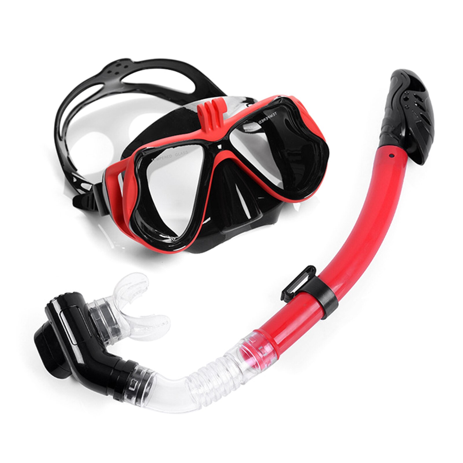 Dry Snorkel Mask Set Snorkeling Gear Foldable Snorkel Goggles Anti Fog Tempered Glass Snorkel Goggles for Swimming Scuba Diving: Red