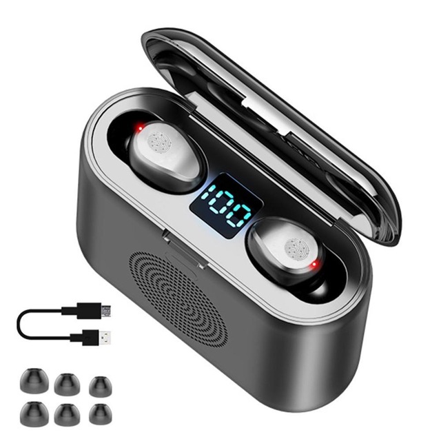 Draadloze Bluetooth LED Display Oortelefoon & Speaker F9 TWS Draadloze Met Microfoon Bluetooth Headset Met 2000mAh Bin