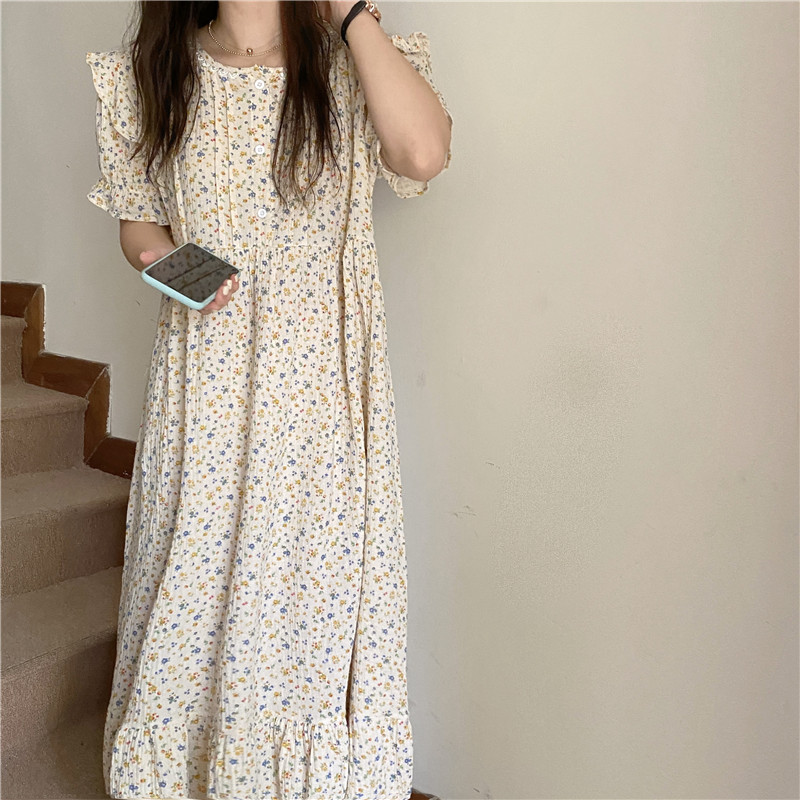 Bloemenprint Lange Nachthemden Vrouwen Homewear Jurken Korte Mouw Zomer Nachtkleding Nachthemd Korea Thuis Kleding Sleepdress Y601: Default Title