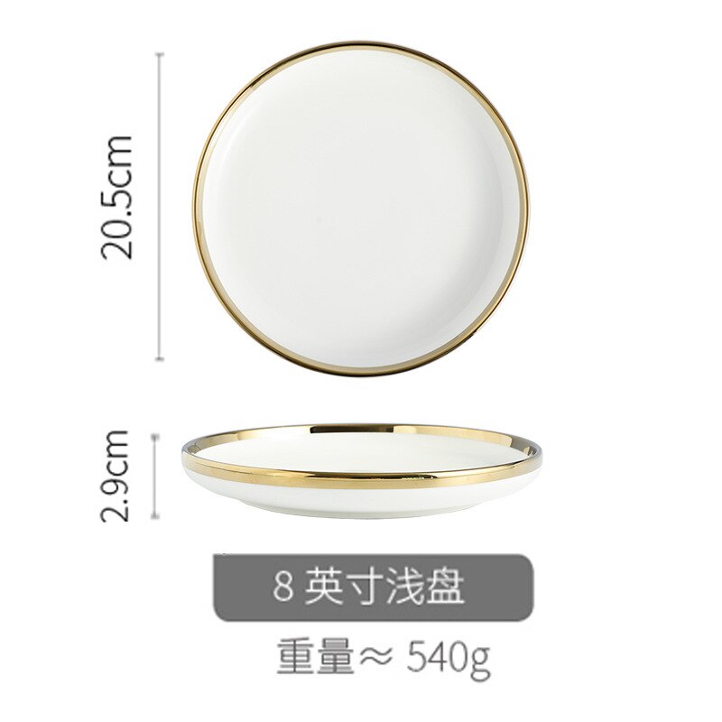 Ceramic Dinnerware Plate Bowl White Gold Stroke Ceramic Dinner Plate Steak Tableware Rice Soup Bowl Spoon Dish Home Decoration:  d