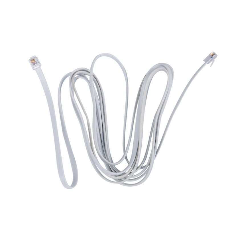 6P6C RJ11 Telephone Extension Fax Modem Cable Line 9.8Ft Length White: Default Title