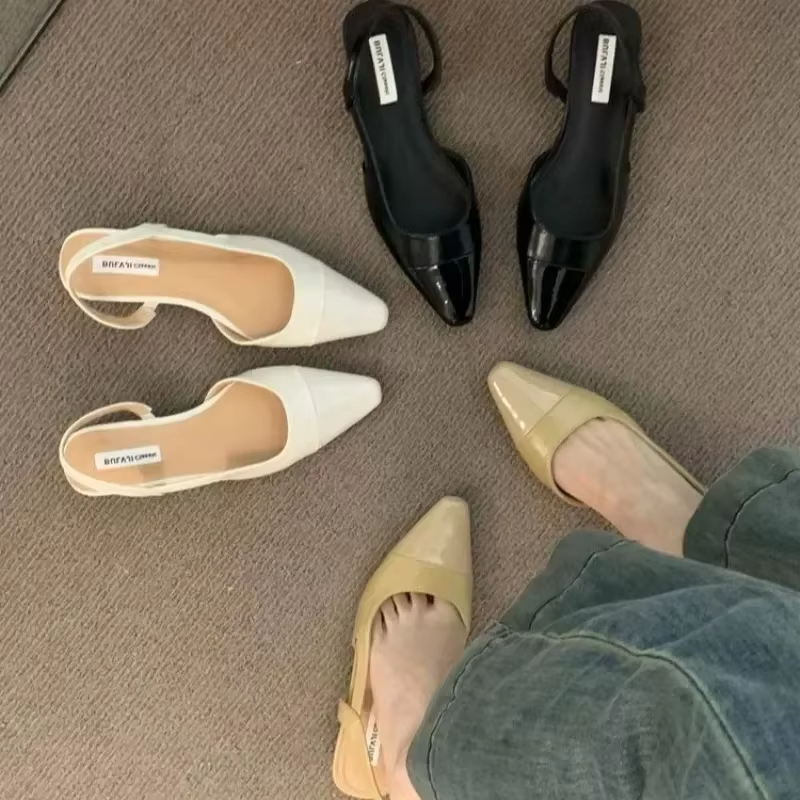 2025 sandalias con cabeza de bolso de tacón bajo para mujer a la , zapatos de talla grande con tacón grueso y nude francés, de fragancia