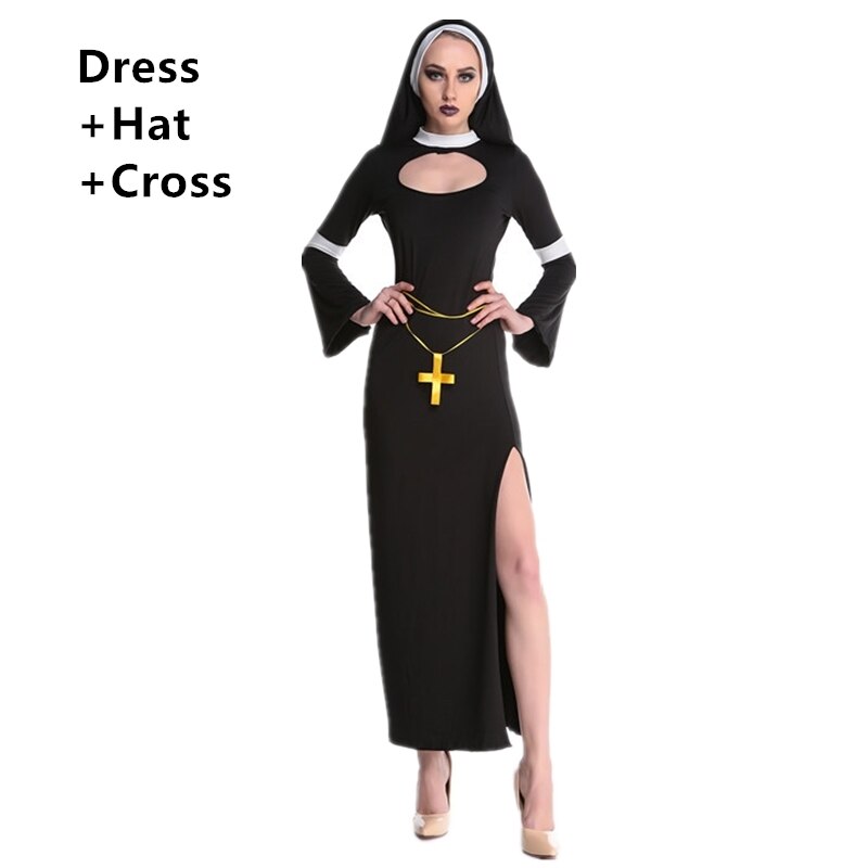 Medieval Cosplay disfraces de Halloween para las mujeres sacerdote monja traje misionero adulto Cosplay ropa vestido de mujer: Style2 set