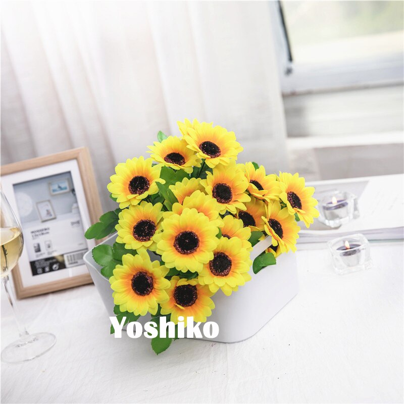 Bouquet de fleurs de tournesol en soie, 7 têtes, 30cm, pour décoration intérieure de noël, maison, mariage, fausses plantes, fleurs artificielles