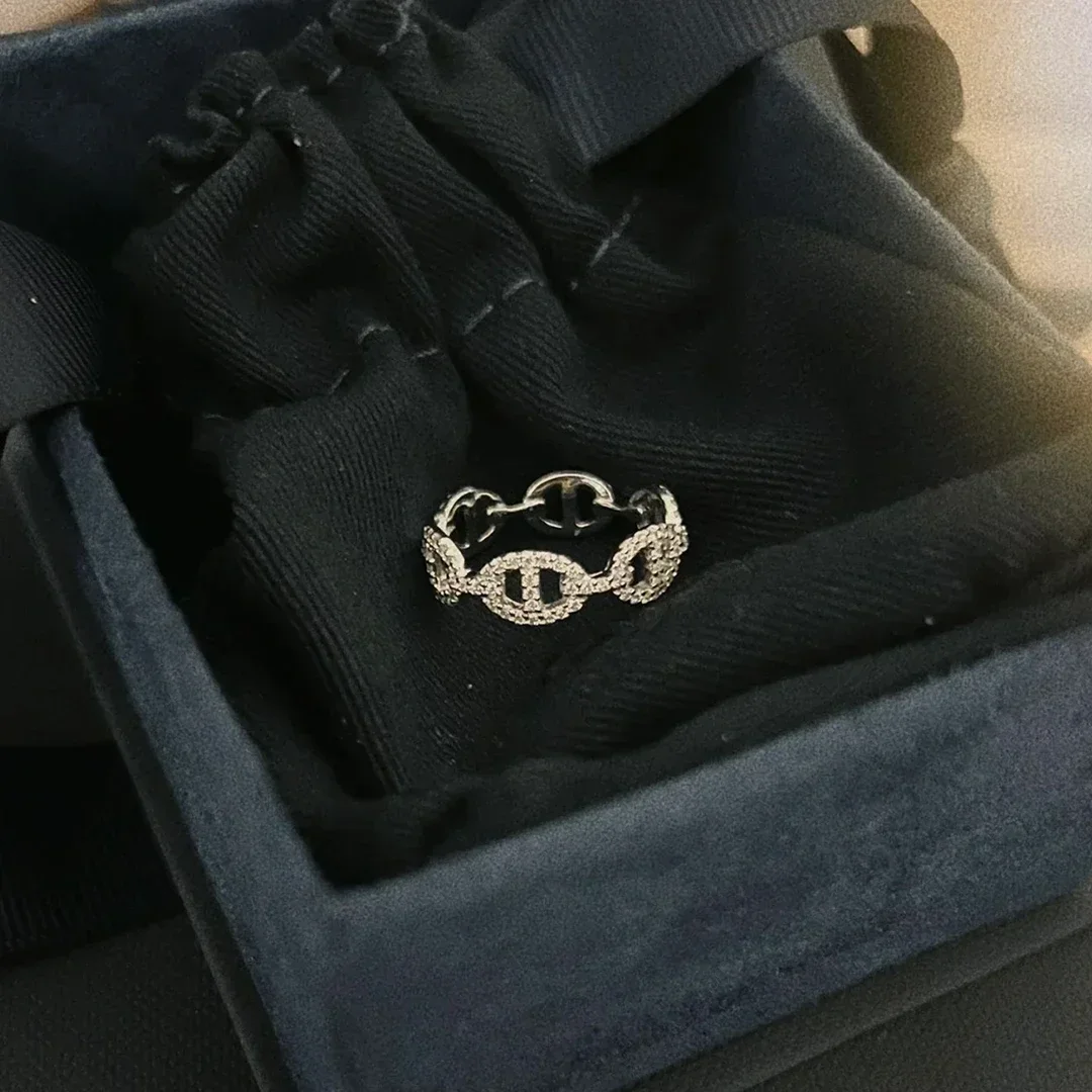 925 sterling silver couple chain ring, silver white wedding ring.