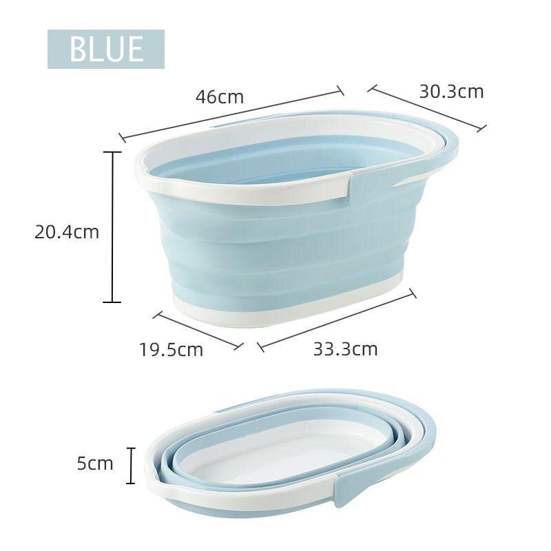 Cubo plegable con mango, Cubo de silicona plegable para exteriores, suministros de pesca y acampada, lavabo de baño, Herramientas de limpieza de cocina: BLUE-1PC