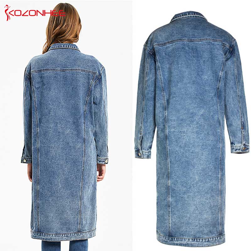 Abrigo vaquero largo para mujer, chaquetas de bolsillo informales, Vintage, azul, a la , #07