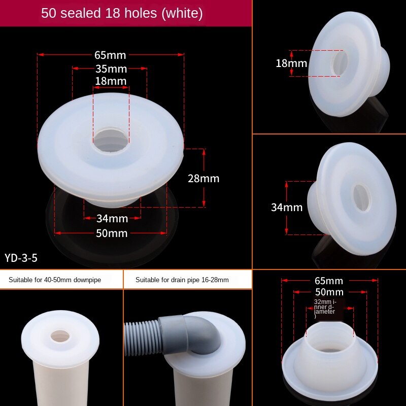 Toilet 40/50 Drain Pipe Deodorant Silicone Seal Washer Drain Pipe Air Conditioning Pipe Dual Purpose Anti-backwash: White 18holes (1Pcs)