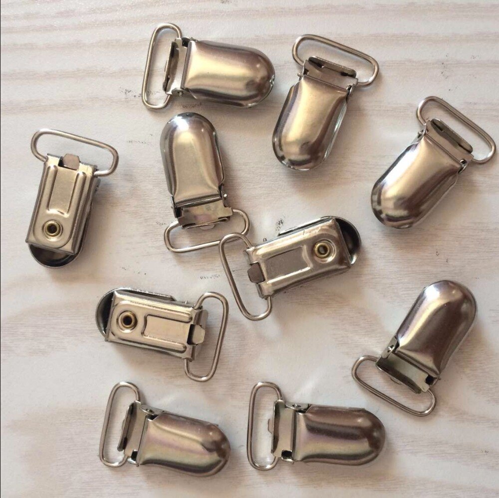 Fopspeen clips metalen jarretelle clips 20mm Zilveren Metalen kledingstuk clips met Plastic tanden clips prendedor de chupeta 100 stks/partij