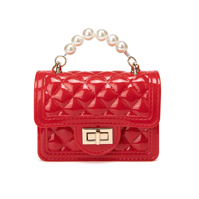 Mini borse e borsette da donna borse a tracolla in gelatina di PVC per donna portafoglio con monete borse a catena per feste da ragazza Tote: red pearl