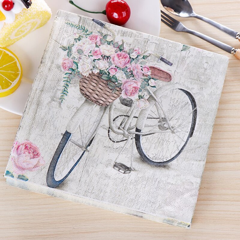 20 Vintage Servetten Gedrukt Papier Servetten Roze Bloem Vlinder Fiets Decoupage Servetten Wedding Party Tafel Decor Zakdoek: B