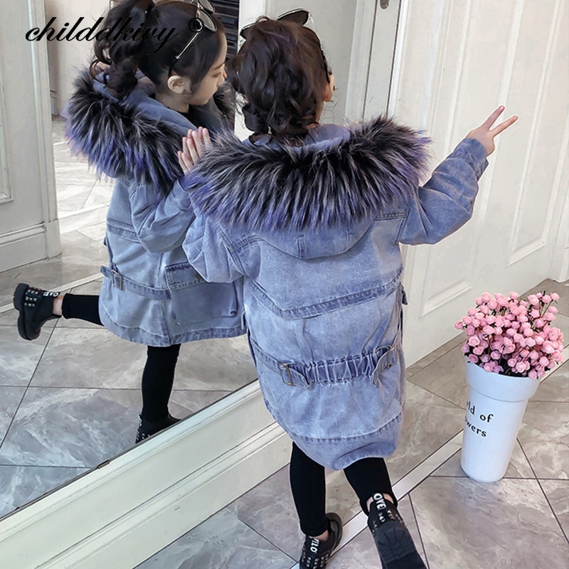 2 Stuks Meisjes Denim Jas Jas Kinderen Jas Uitloper Winter Mode Dikker Fluwelen Jas Voor Jongens Baby Meisje kleding 3-10Y