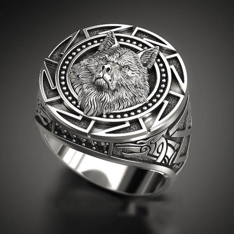 Viking Warrior Wolf Head Men's Ring Retro Celtic Wolf Totem Ring Gothic Bike Hip Hop Punk Men's Ring