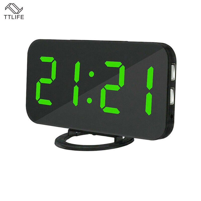 Electric Digital Alarm Clock Mirror LED Display Voice Control Multifunction Snooze Digital Table/Desk Clocks Words USB Charge: 4