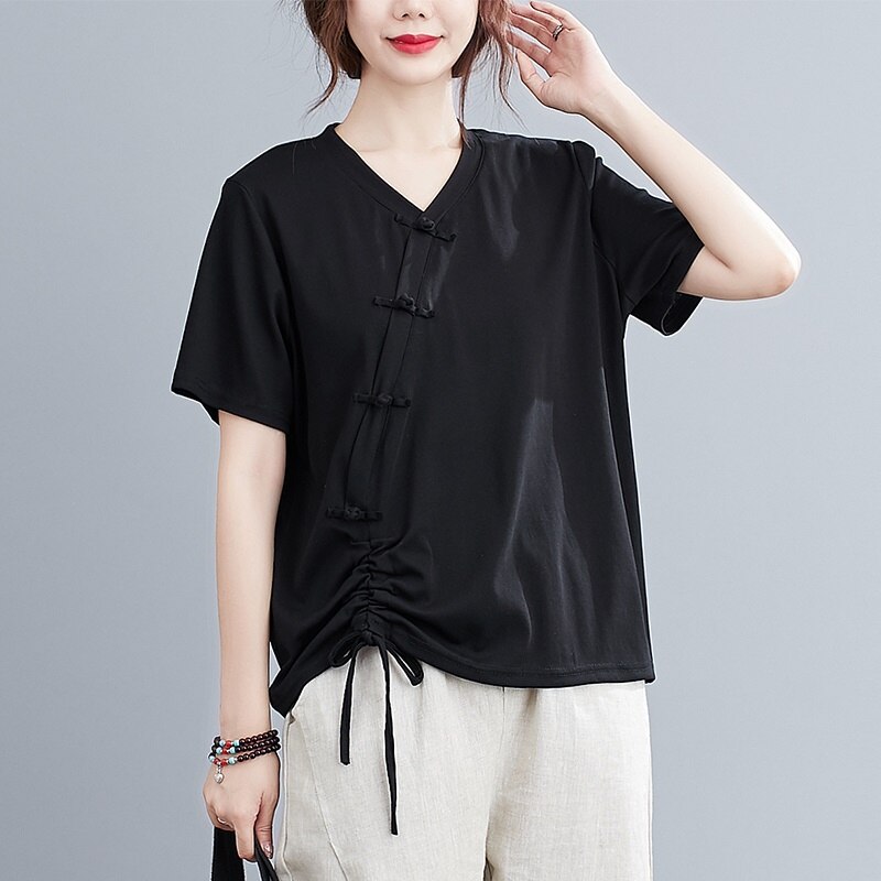 Ladies Chinese Tops Summer Top Women Retro Oblique Shirt Qipao Cheongsam Top Tea Chinese Style Clothing Women KK4219: 2 / L