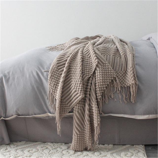 Couvre-lit tricoté en tricot à bulles | Couverture de canapé de lit de 34, couvre-lit de l'europe solide, pour lits de voyage, de télévision, sieste en voiture: Khaki