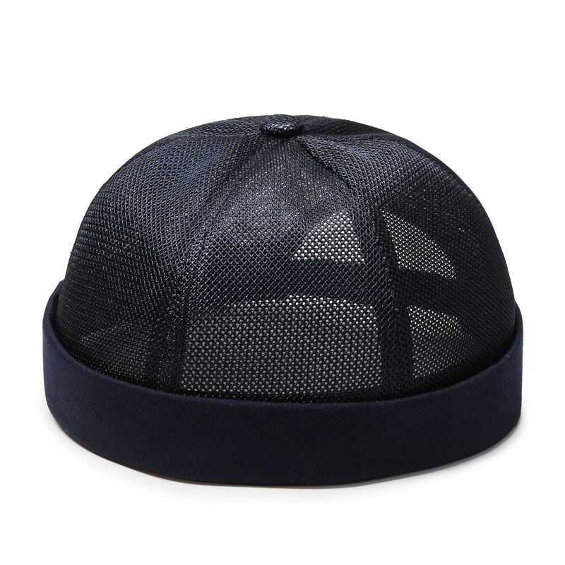 Quick Dry Brimless Hat Lightweight Daily Beanie Mesh Beanie Docker Cap Sailor Rolled Cuff Harbour Hat Casual Skullcap: black