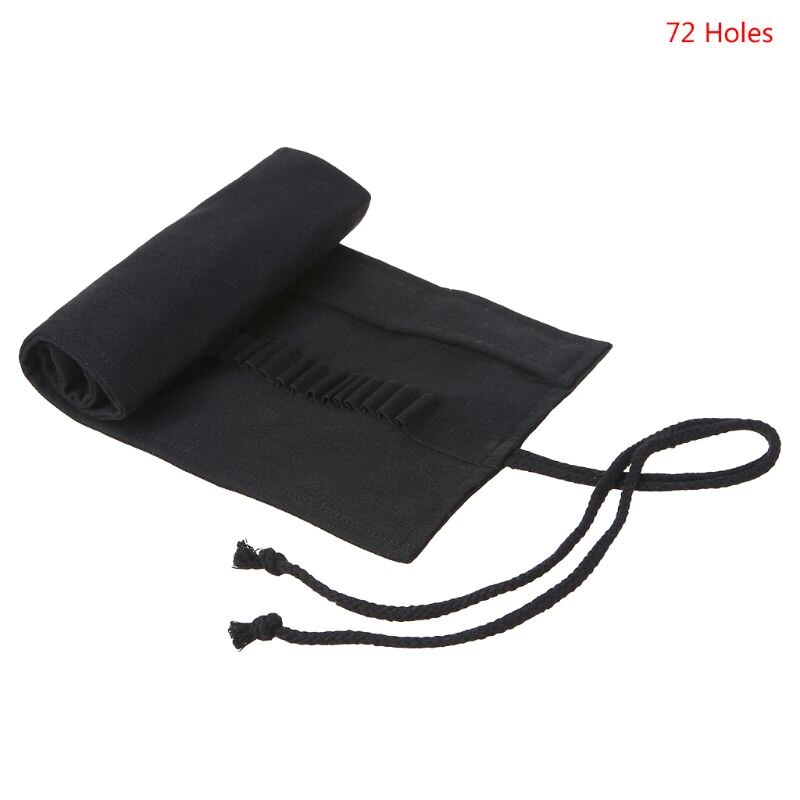 Estojo de lona de enrolar maquiagem, estojo escolar cor preta com rolo 12/24/36/48/72 buracos, bolsa para caneta de maquiagem para meninos e meninas: 72